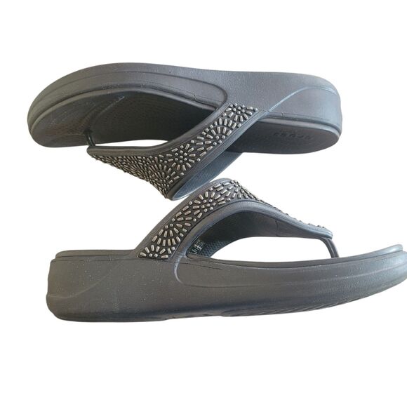 Crocs Monterey Diamante Wedge Platform Sandals Women's Size 10 Black Boho Beach - Picture 7 of 8